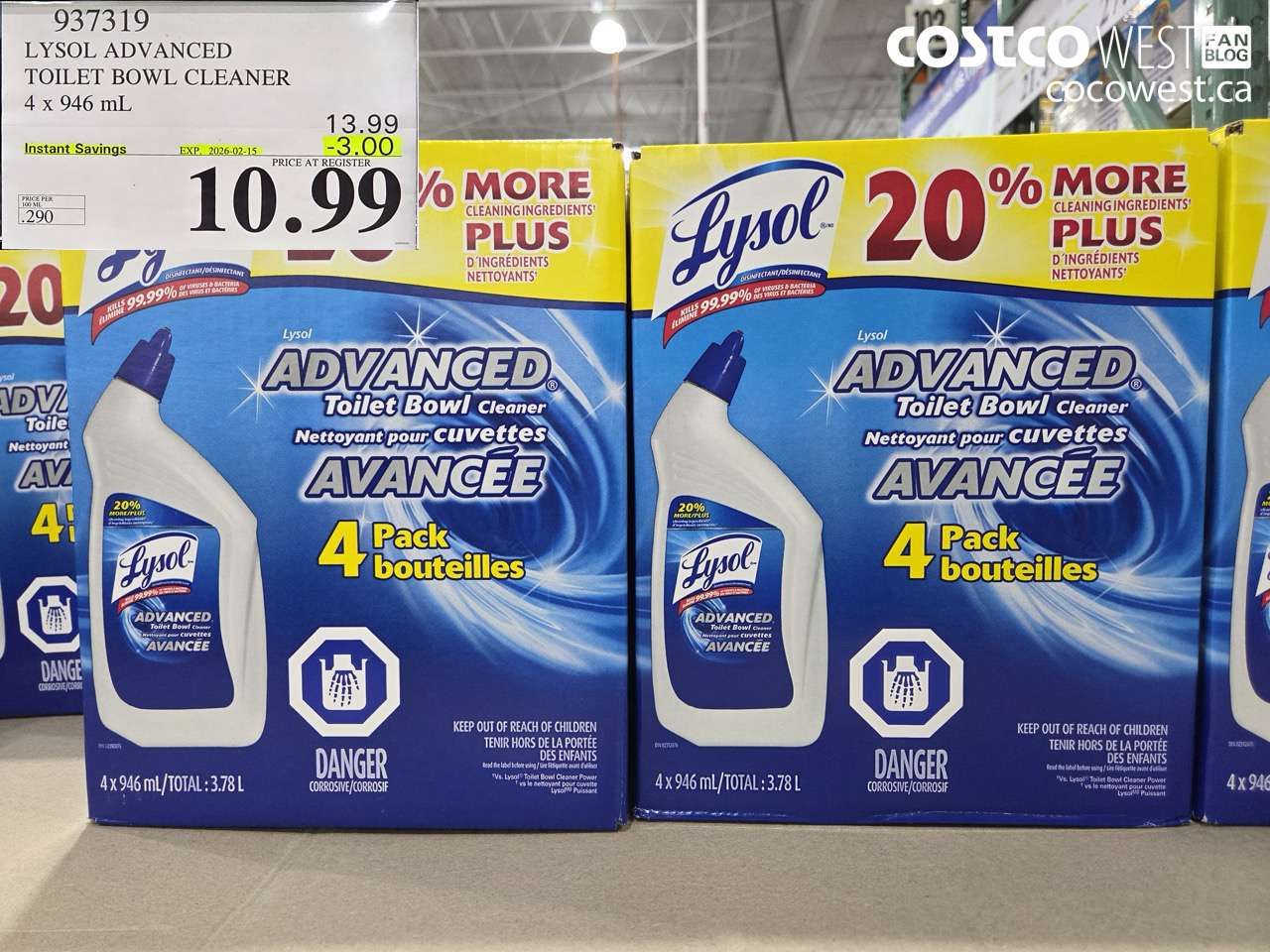 937319 LYSOL ADVANCED TOILET BOWL CLEANER 4 x 946 mL ($3.00 INSTANT SAVINGS EXPIRES ON 2026-02-15) $10.99