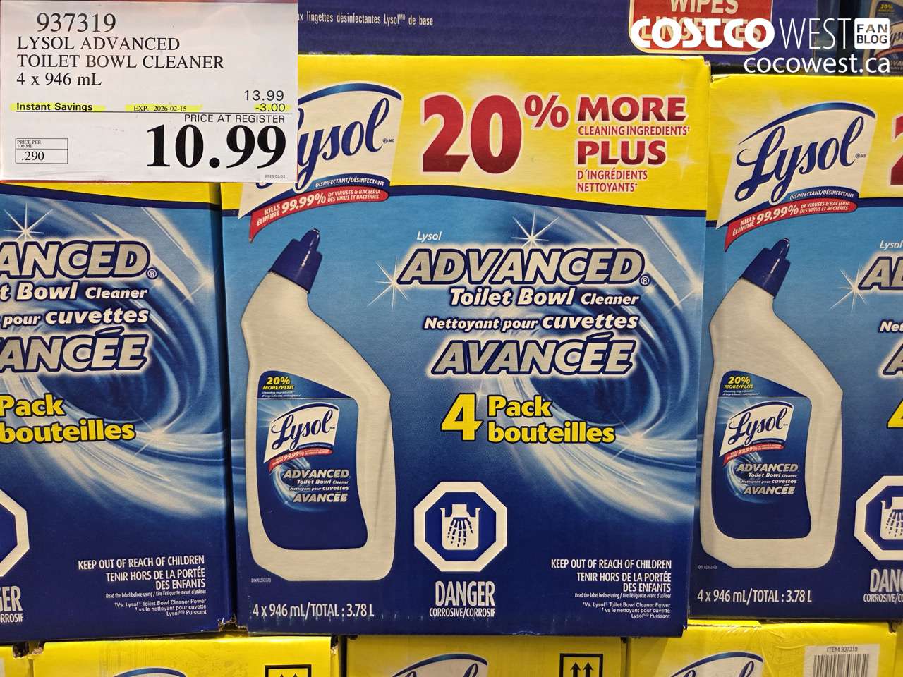937319 LYSOL ADVANCED TOILET BOWL CLEANER 4 x 946 mL ($3.00 INSTANT SAVINGS EXPIRES ON 2026-02-15) $10.99