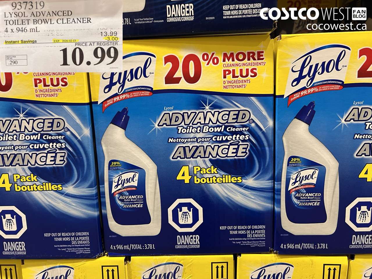 937319 LYSOL ADVANCED TOILET BOWL CLEANER 4 x 946 mL ($3.00 INSTANT SAVINGS EXPIRES ON 2026-02-15) $10.99