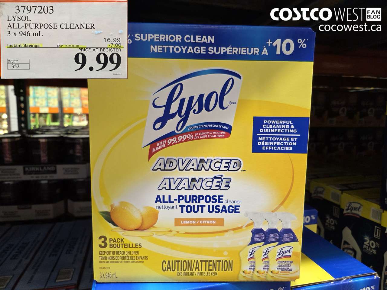 3797203 LYSOL ALL-PURPOSE CLEANER 3 x 946 mL ($7.00 INSTANT SAVINGS EXPIRES ON 2026-03-01) $9.99