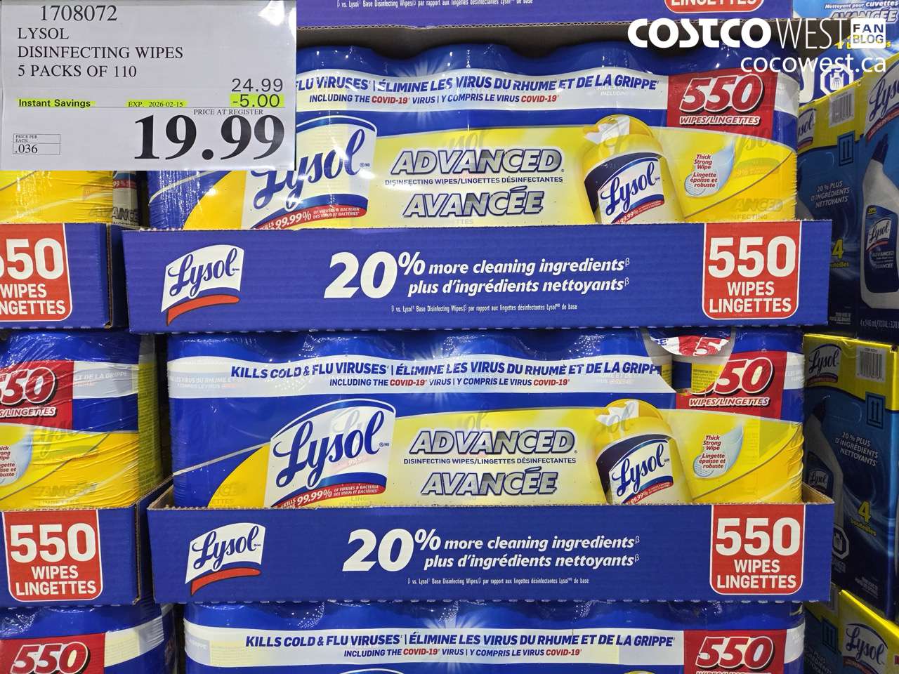 1708072 LYSOL DISINFECTING WIPES 5 X 110 WIPES ($5.00 INSTANT SAVINGS EXPIRES ON 2026-02-15) $19.99