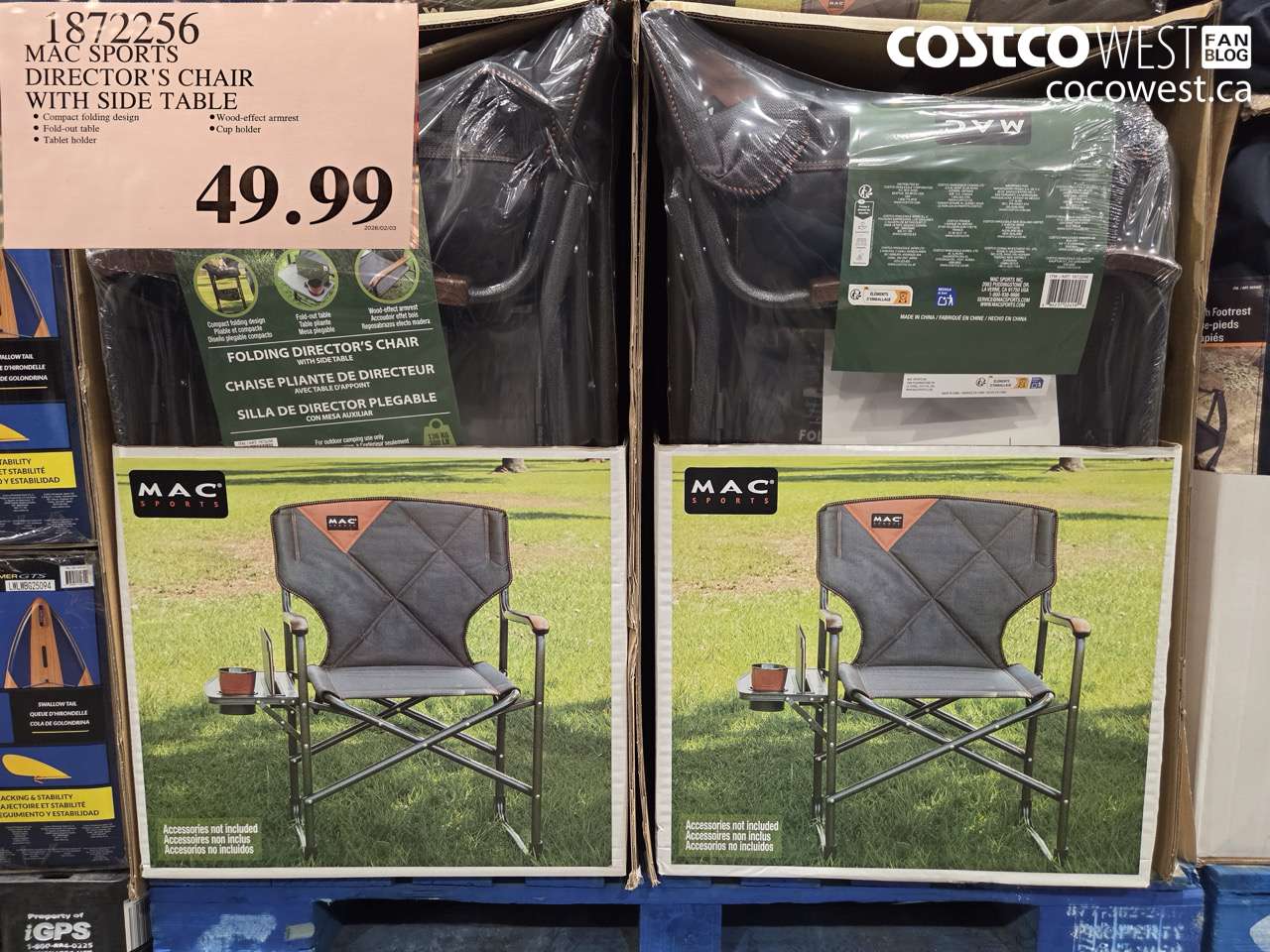 1872256 MAC SPORTS DIRECTOR'S CHAIR WITH SIDE TABLE $49.99