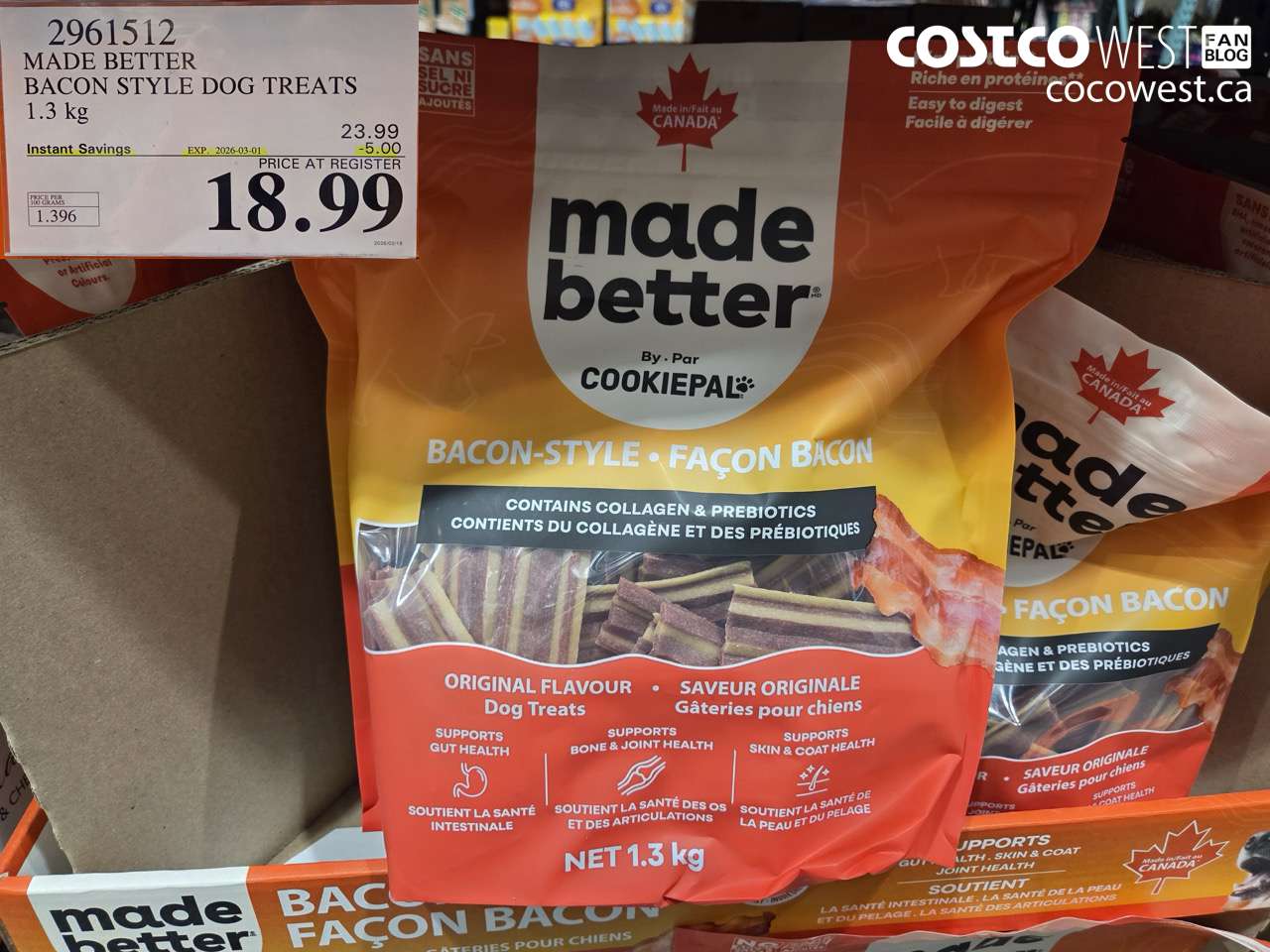 29615112 MADE BETTER BACON STYLE DOG TREATS 1.3 KG ($5.00 INSTANT SAVINGS EXPIRES ON 2026-03-01) $18.99