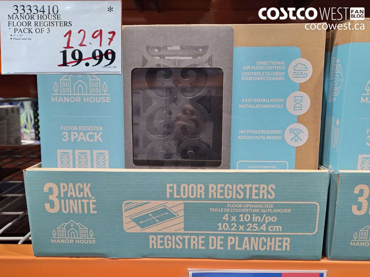 3333410 MANOR HOUSE FLOOR REGISTERS PACK OF 3 $12.97