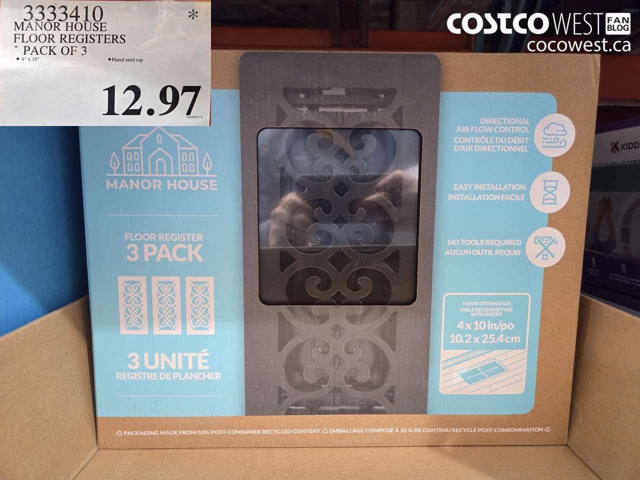 3333410 MANOR HOUSE FLOOR REGISTERS PACK OF 3 $12.97