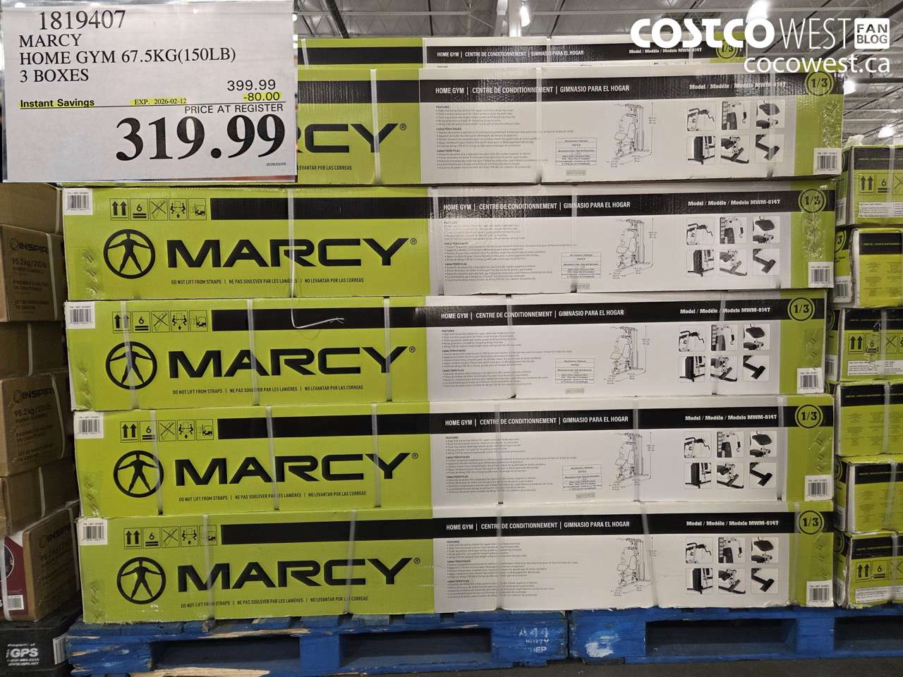 1819407 MARCY HOME GYM 67.5KG(150LB) 3 BOXES ($80.00 INSTANT SAVINGS EXPIRES ON 2026-02-12) $319.99