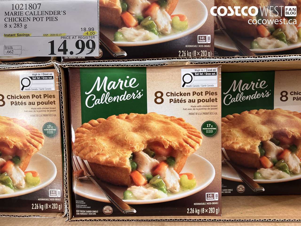 1021807 MARIE CALENDER'S CHICKEN POT PIES 8 X 283G ($4.00 INSTANT SAVINGS EXPIRES ON 2026-02-17) $14.99