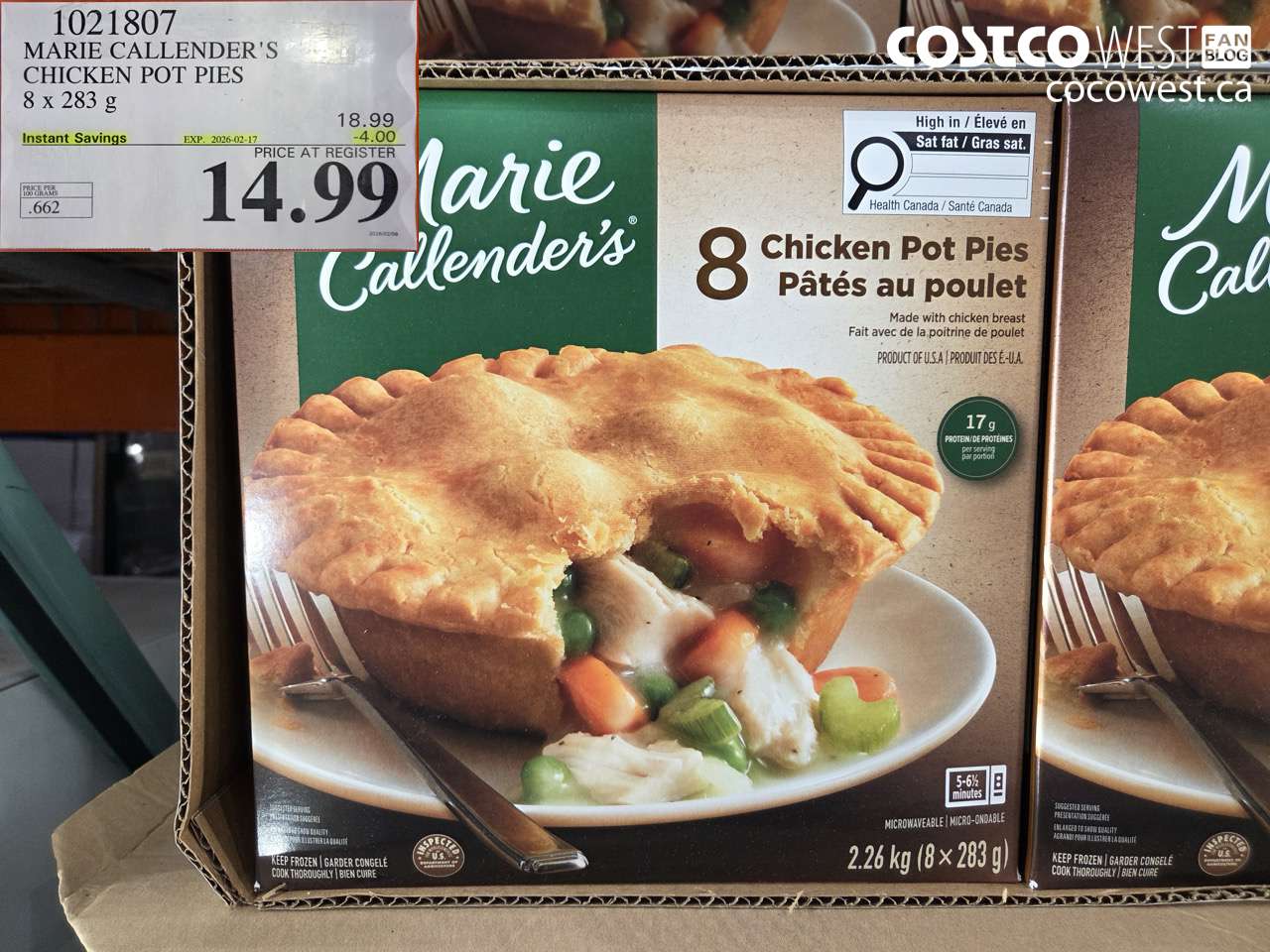 1021807 MARIE CALENDER'S CHICKEN POT PIES 8 x 283 g ($4.00 INSTANT SAVINGS EXPIRES ON 2026-02-17) $14.99