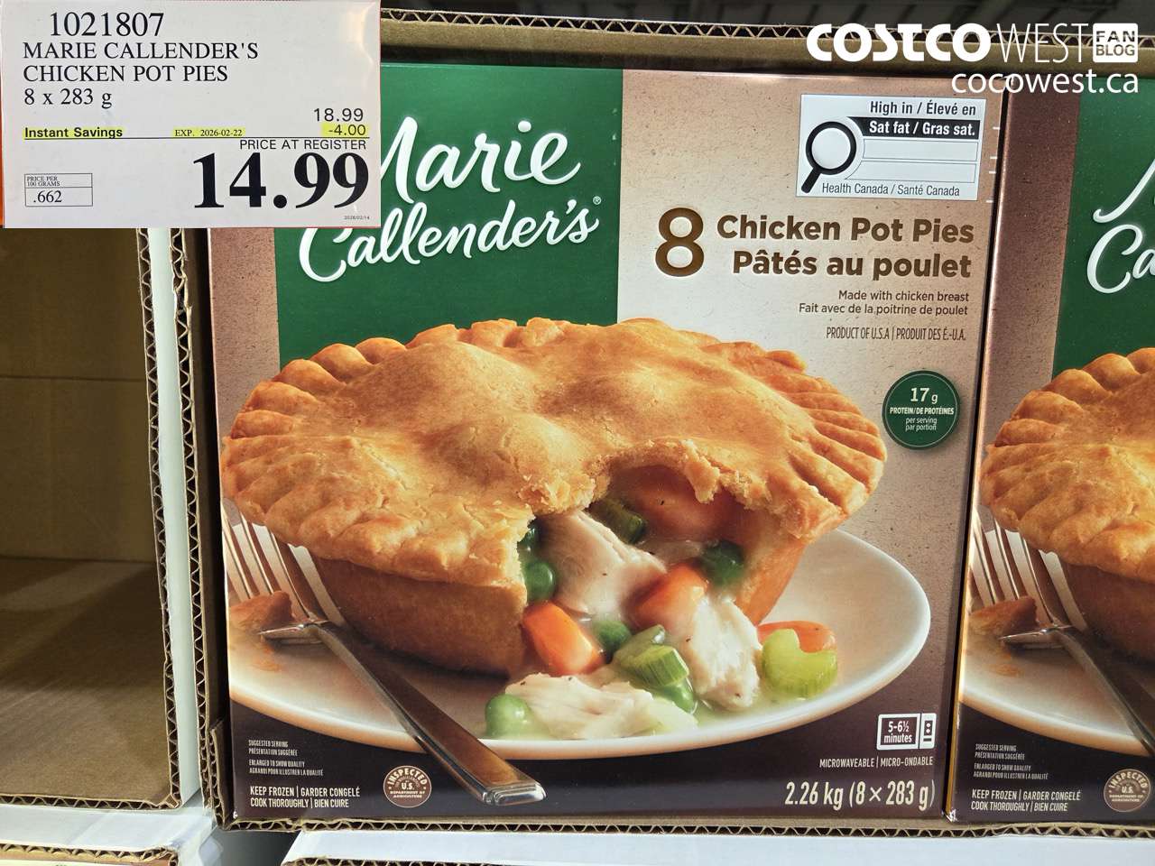 1021807 MARIE CALLENDER'S CHICKEN POT PIES 8 x 283 g ($4.00 INSTANT SAVINGS EXPIRES ON 2026-02-22) $14.99