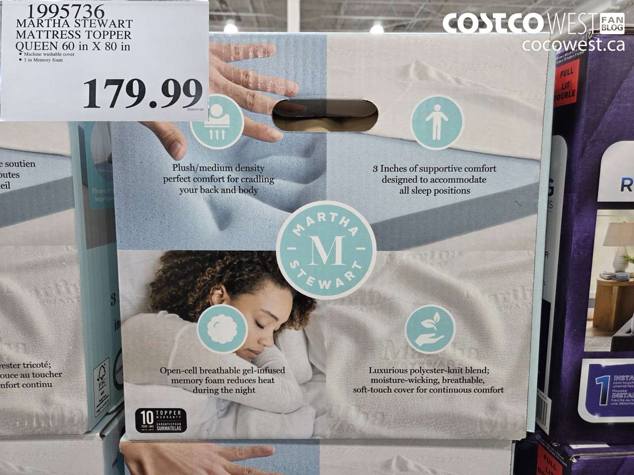 1995736 MARTHA STEWART MATTRESS TOPPER QUEEN 60 IN X 80 IN $179.99