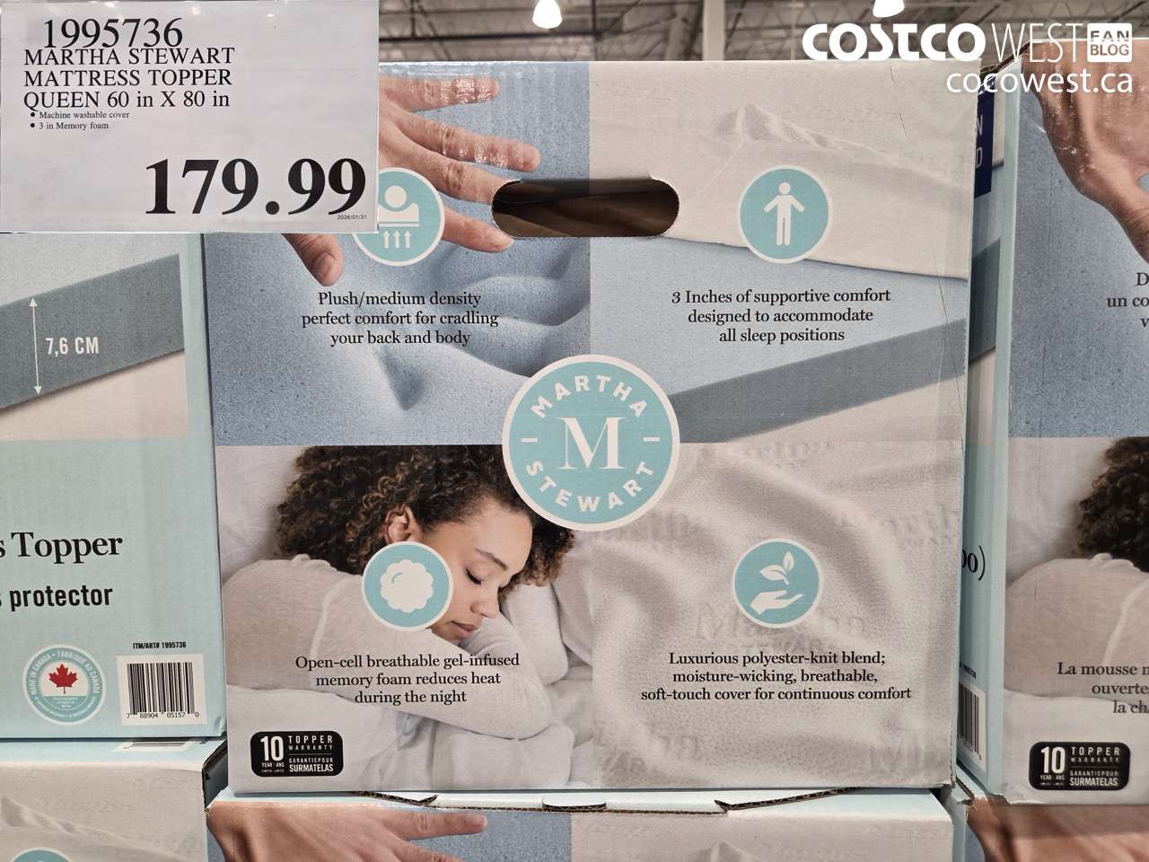 1995736 MARTHA STEWART MATTRESS TOPPER QUEEN 60 in X 80 in $179.99