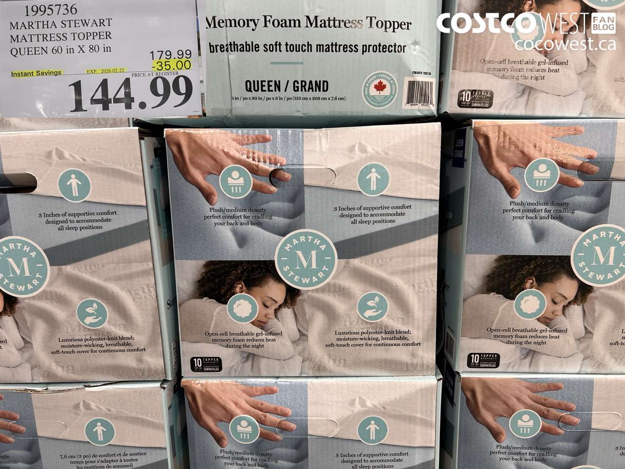 1995736 MARTHA STEWART MATTRESS TOPPER QUEEN 60 in X 80 in ($35.00 INSTANT SAVINGS EXPIRES ON 2026-02-22) $144.99