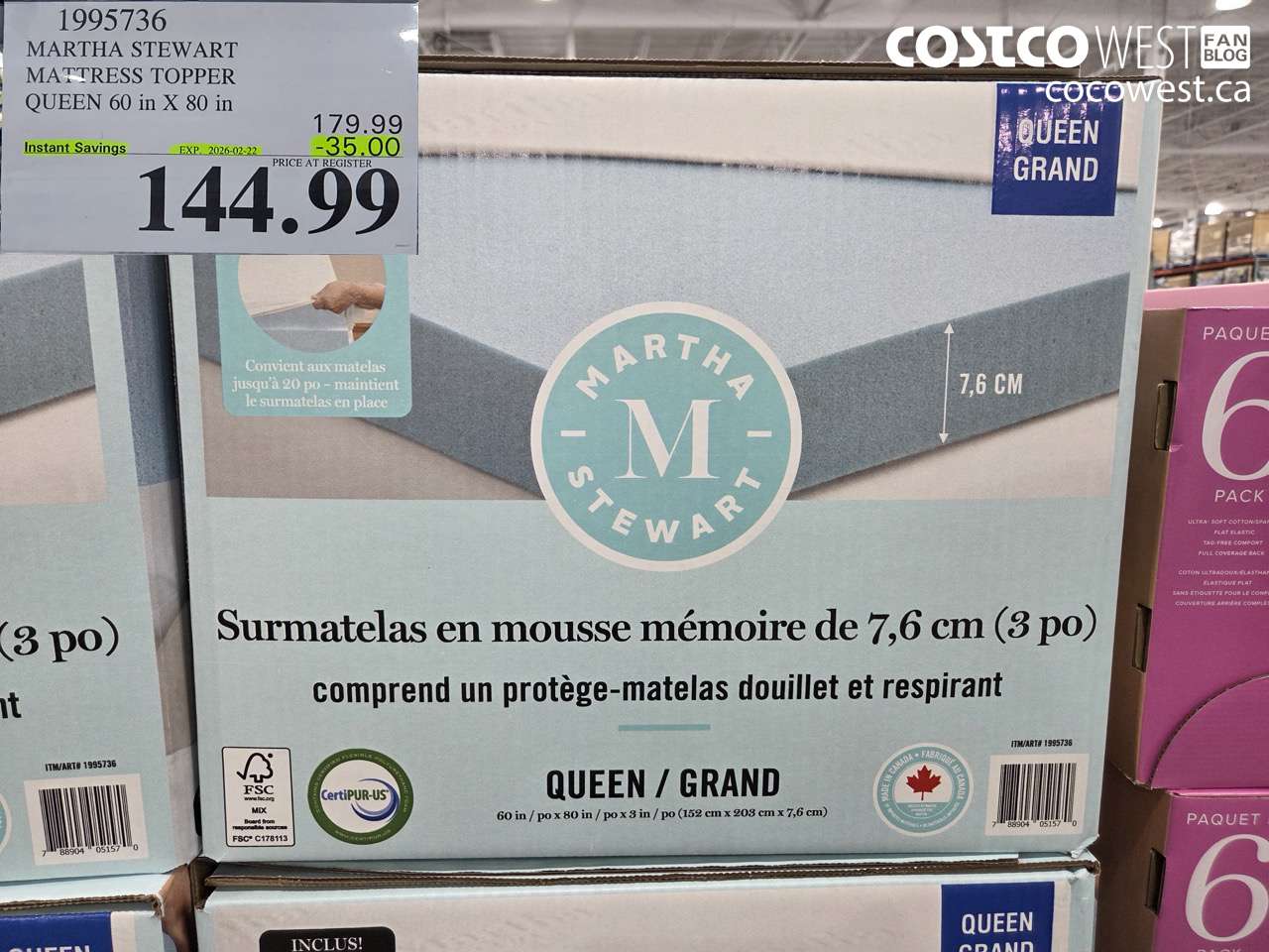 1995736 MARTHA STEWART MATTRESS TOPPER QUEEN 60 in X 80 in ($35.00 INSTANT SAVINGS EXPIRES ON 2026-02-22) $144.99