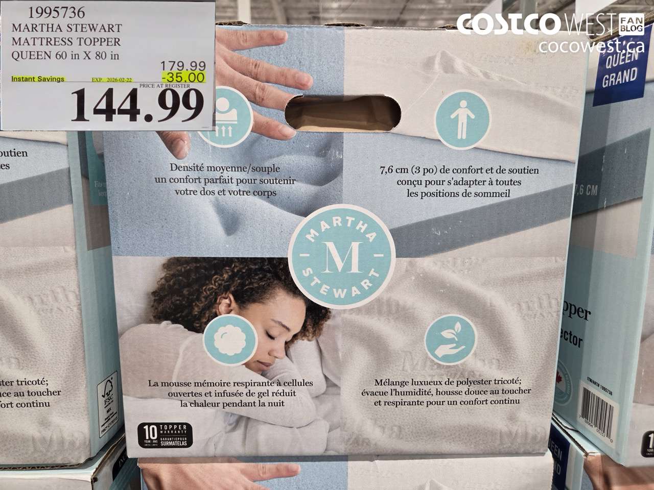1995736 MARTHA STEWART MATTRESS TOPPER QUEEN 60 in X 80 in ($35.00 INSTANT SAVINGS EXPIRES ON 2026-02-22) $144.99