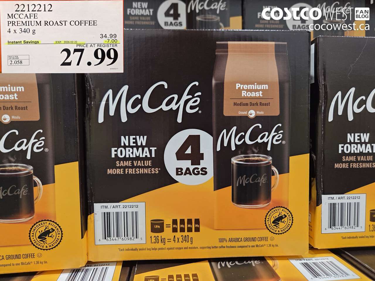 2212212 MCCAFE PREMIUM ROAST COFFEE 4 x 340 g ($7.00 INSTANT SAVINGS EXPIRES ON 2026-02-22) $27.99