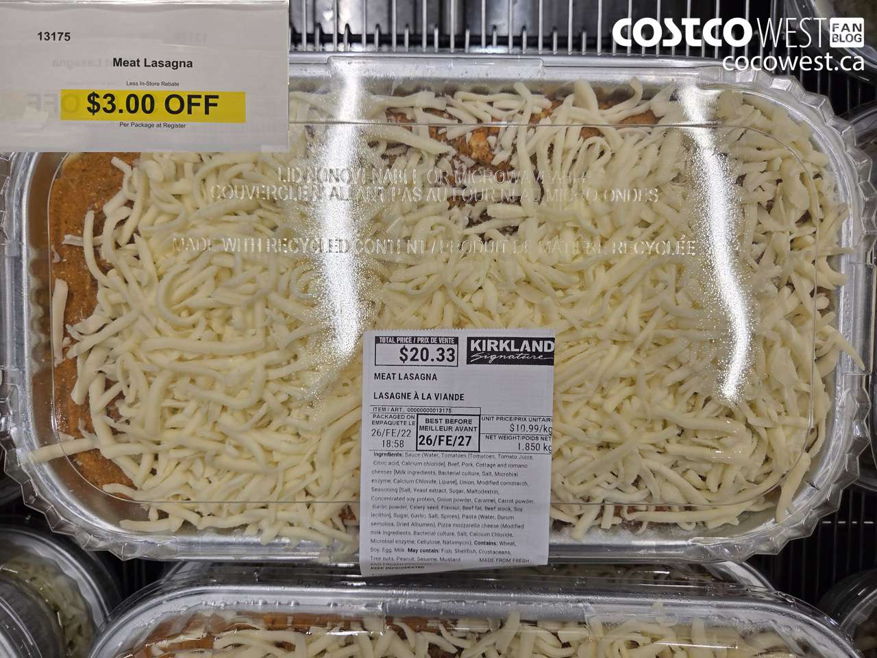 13175 MEAT LASAGNA ($3.00 INSTANT SAVINGS)