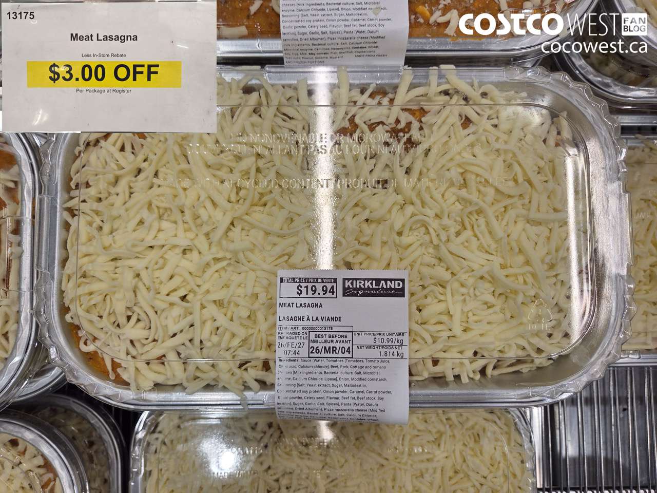 13175 MEAT LASAGNA ($3.00 INSTANT SAVINGS)