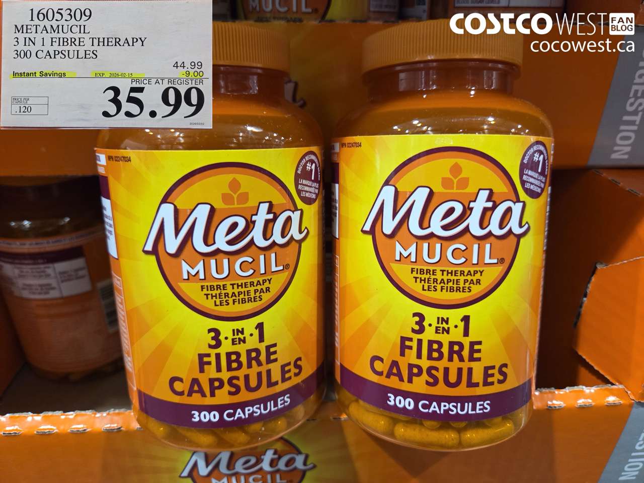 1605309 METAMUCIL 3 IN 1 FIBRE THERAPY 300 CAPSULES ($9.00 INSTANT SAVINGS EXPIRES ON 2026-02-15) $35.99