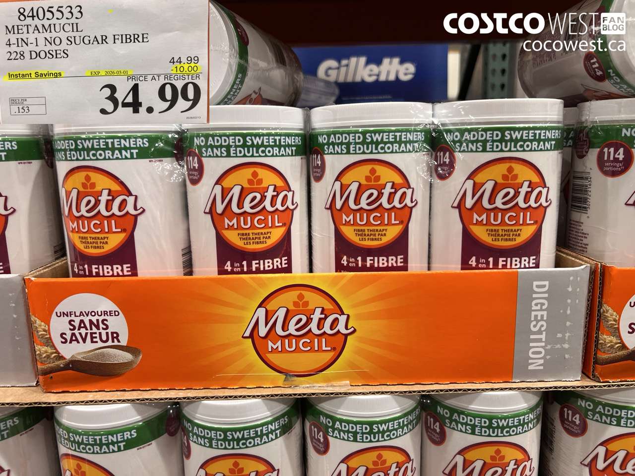 8405533 METAMUCIL 4-IN-1 NO SUGAR FIBRE 228 DOSES ($10.00 INSTANT SAVINGS EXPIRES ON 2026-03-01) $34.99