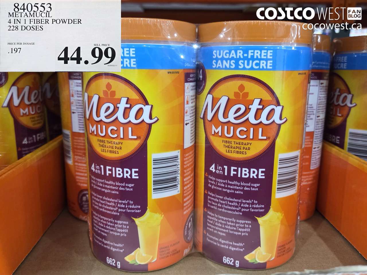840553 METAMUCIL 4 IN 1 FIBER POWDER 228 DOSES $44.99