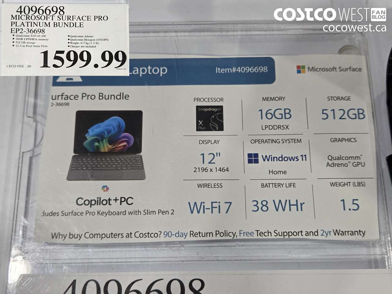 4096698 MICROSOFT SURFACE PRO PLATINUM BUNDLE EP2-36698 $1599.99