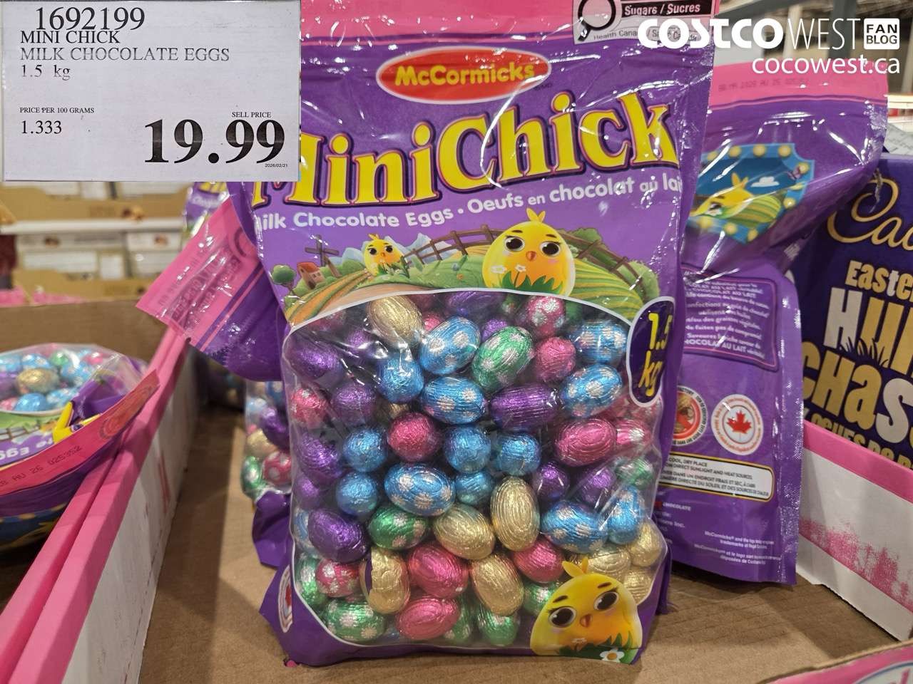 1692199 MINI CHICK MILK CHOCOLATE EGGS 1.5 KG $19.99