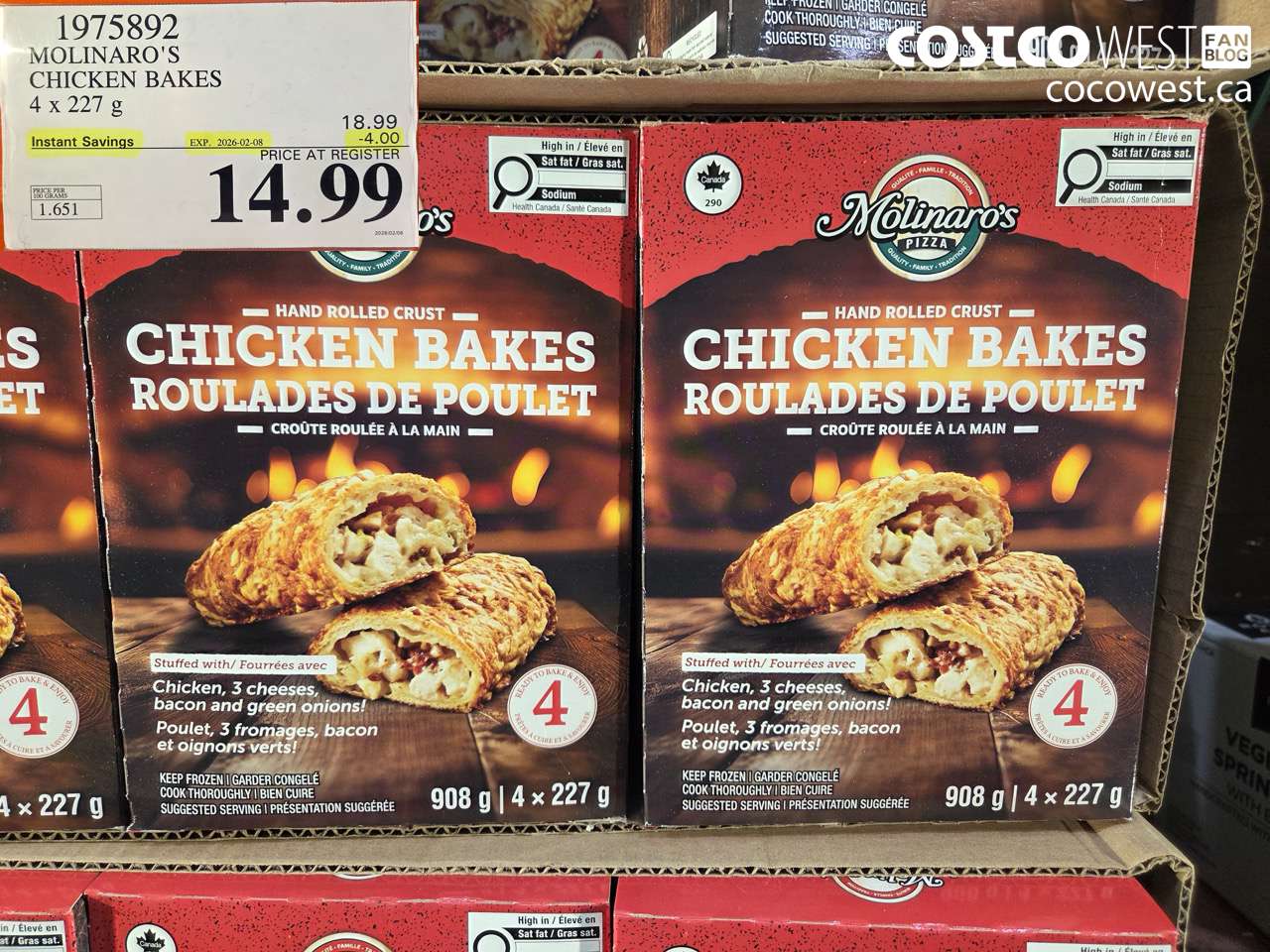 1975892 MOLINARO'S CHICKEN BAKES 4 x 227 g ($4.00 INSTANT SAVINGS EXPIRES ON 2026-02-08) $14.99