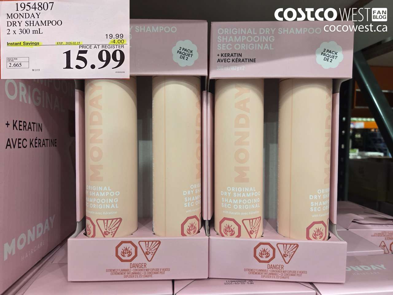 1954807 MONDAY DRY SHAMPOO 2 x 300 mL ($4.00 INSTANT SAVINGS EXPIRES ON 2026-02-15) $15.99