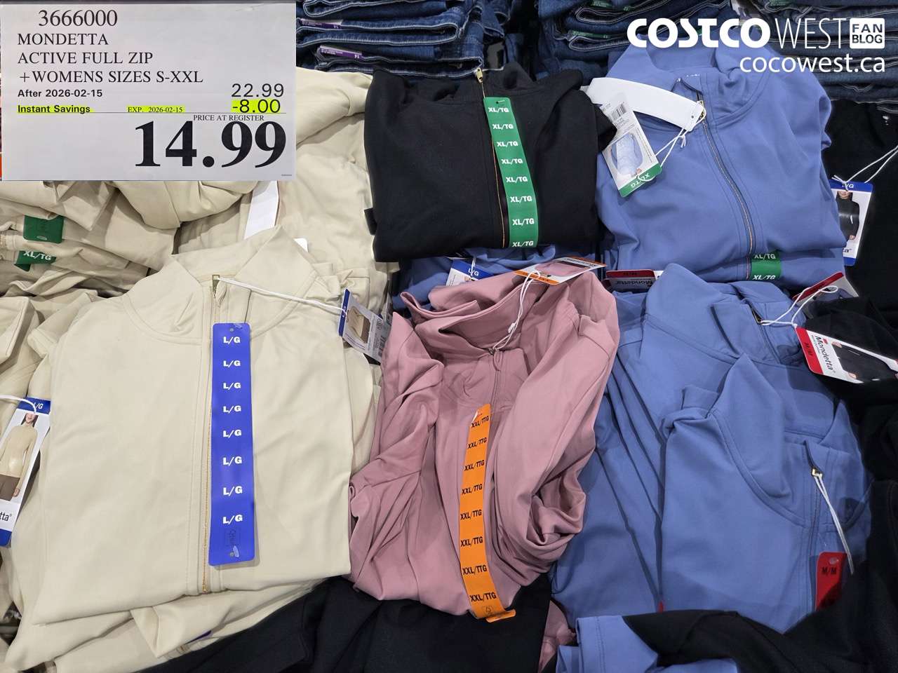 3666000 MONDETTA ACTIVE FULL ZIP WOMENS SIZES S-XXL ($8.00 INSTANT SAVINGS EXPIRES ON 2026-02-15) $14.99