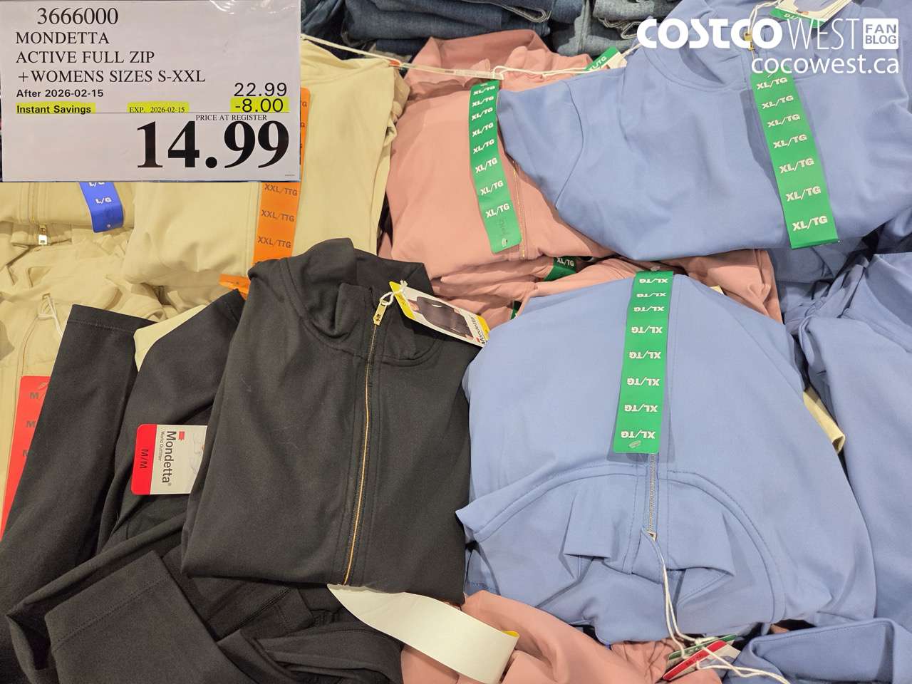 3666000 MONDETTA ACTIVE FULL ZIP + WOMENS SIZES S-XXL ($8.00 INSTANT SAVINGS EXPIRES ON 2026-02-15) $14.99