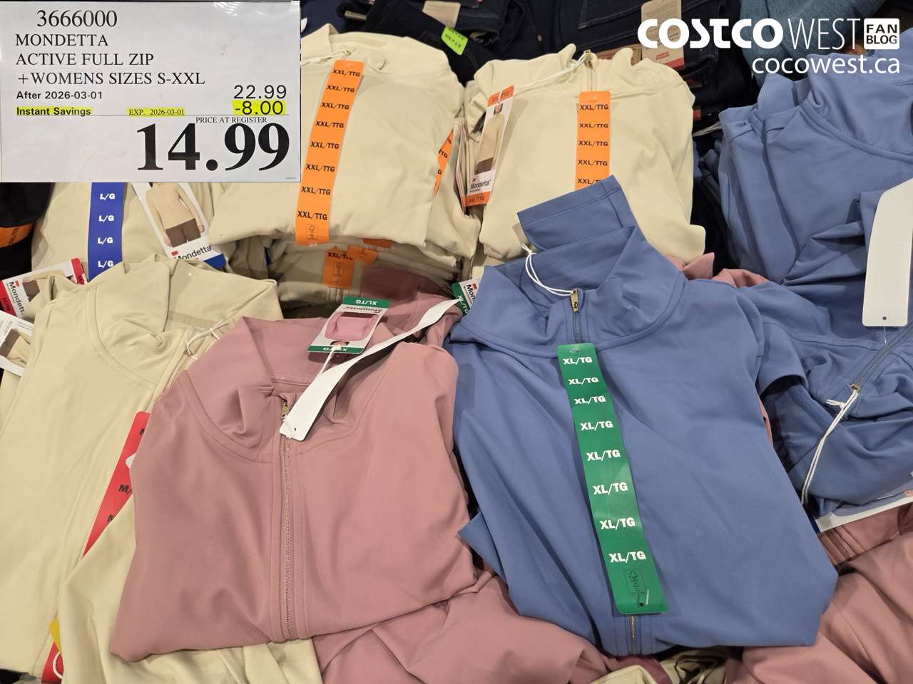 3666000 MONDETTA ACTIVE FULL ZIP + WOMENS SIZES S-XXL ($8.00 INSTANT SAVINGS EXPIRES ON 2026-03-01) $14.99