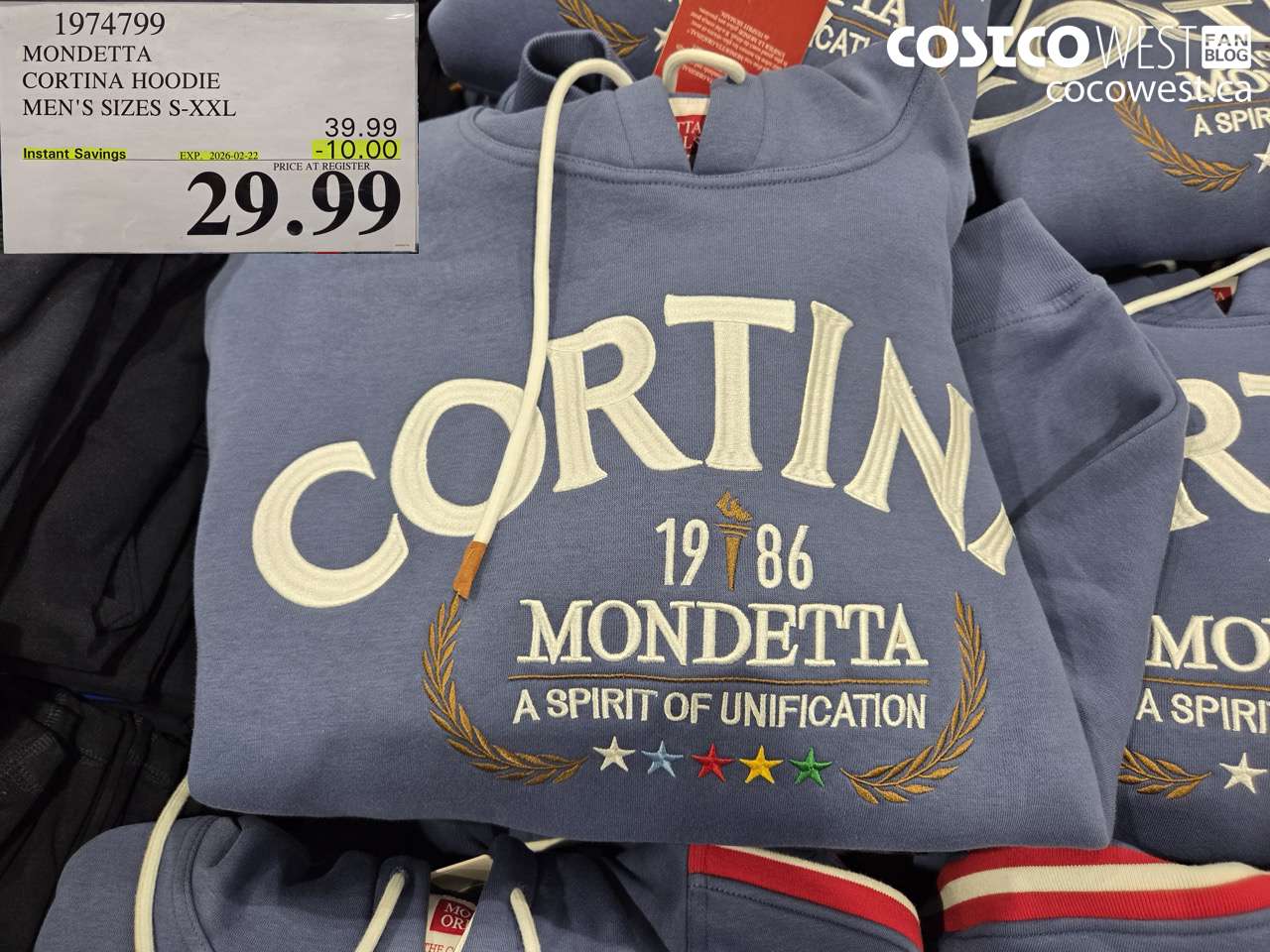 1974799 MONDETTA CORTINA HOODIE MEN'S SIZES S-XXL ($10.00 INSTANT SAVINGS EXPIRES ON 2026-02-22) $29.99