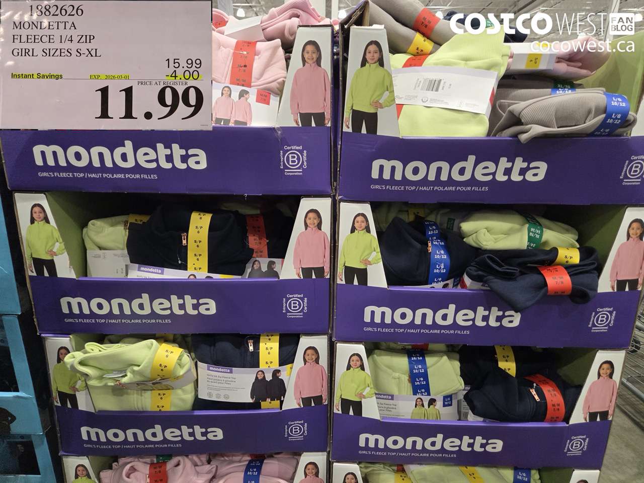 1882626 MONDETTA FLEECE 1/4 ZIP GIRL SIZES S-XL ($4.00 INSTANT SAVINGS EXPIRES ON 2026-03-01) $11.99