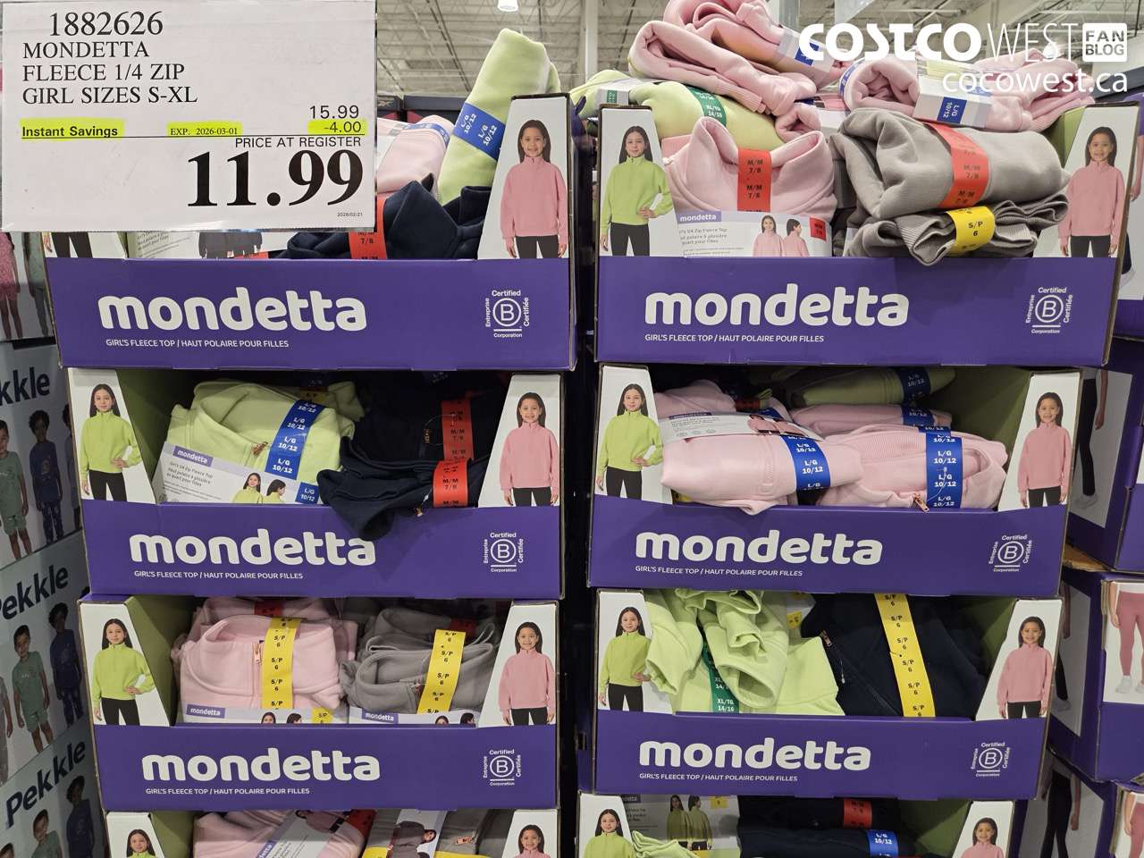 1882626 MONDETTA FLEECE 1/4 ZIP GIRL SIZES S-XL ($4.00 INSTANT SAVINGS EXPIRES ON 2026-03-01) $11.99