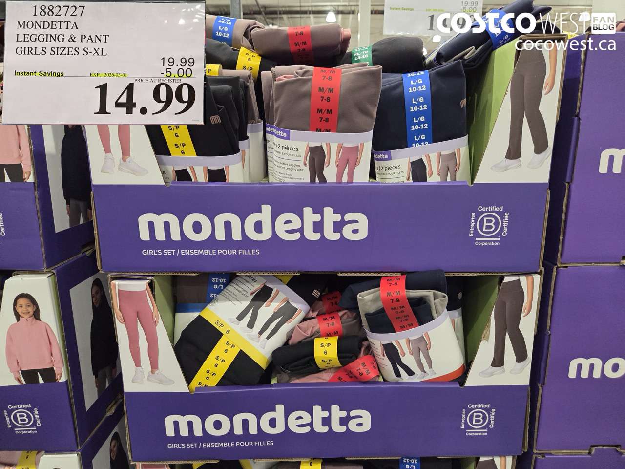 1882727 MONDETTA LEGGING & PANT GIRLS SIZES S-XL ($5.00 INSTANT SAVINGS EXPIRES ON 2026-03-01) $14.99