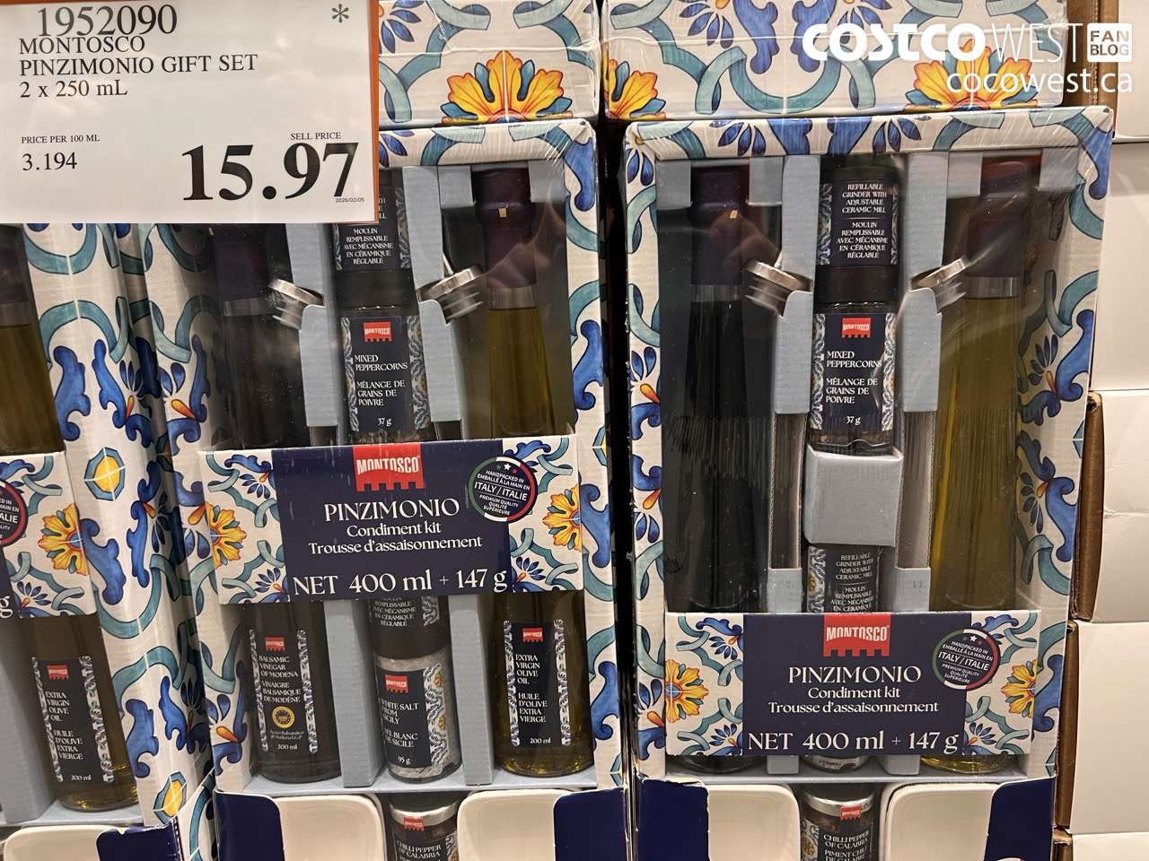 1952090 MONTOSCO PINZIMONIO GIFT SET 2 x 250 mL $15.97