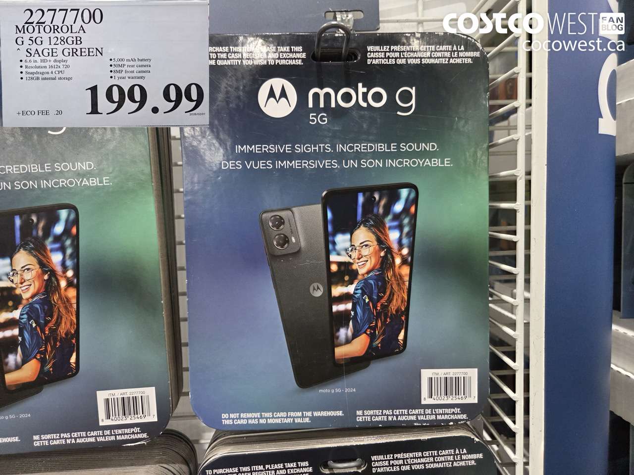 2277700 MOTOROLA G 5G 128GB SAGE GREEN $199.99