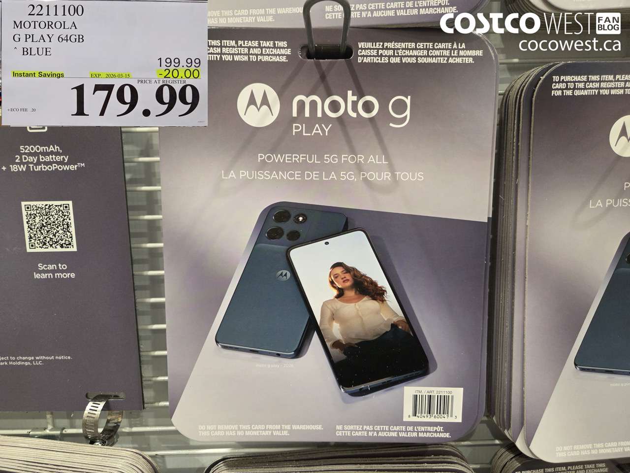 2211100 MOTOROLA G PLAY 64GB BLUE ($20.00 INSTANT SAVINGS EXPIRES ON 2026-03-15) $179.99