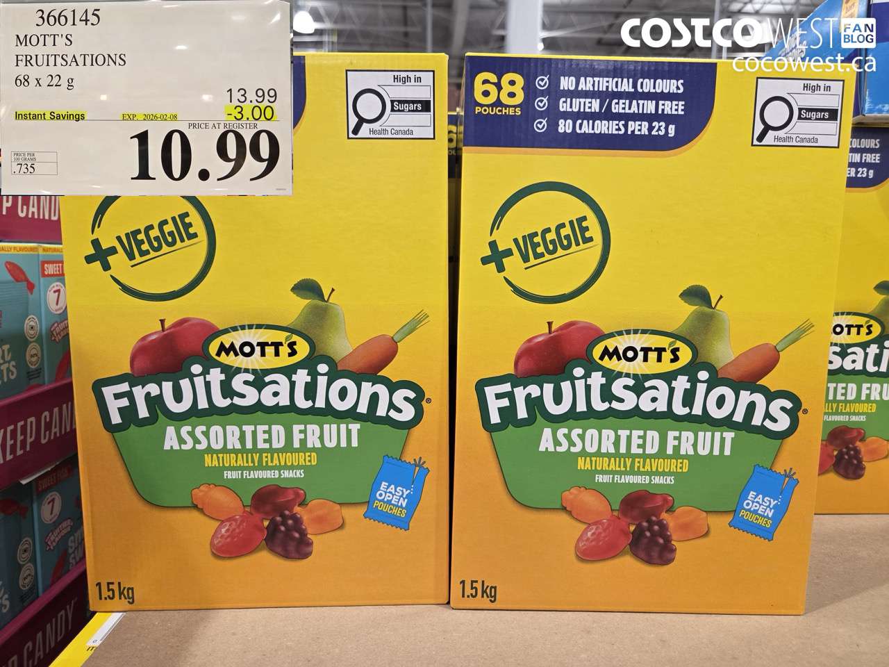 366145 MOTT'S FRUITSATIONS 68 x 22 g ($3.00 INSTANT SAVINGS EXPIRES ON 2026-02-08) $10.99