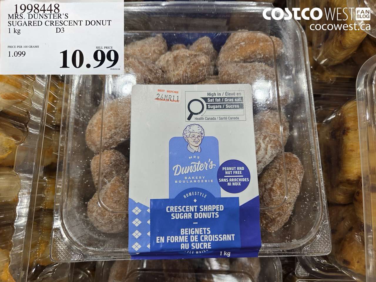 1998448 MRS. DUNSTER'S SUGARED CRESCENT DONUT 1KG $10.99