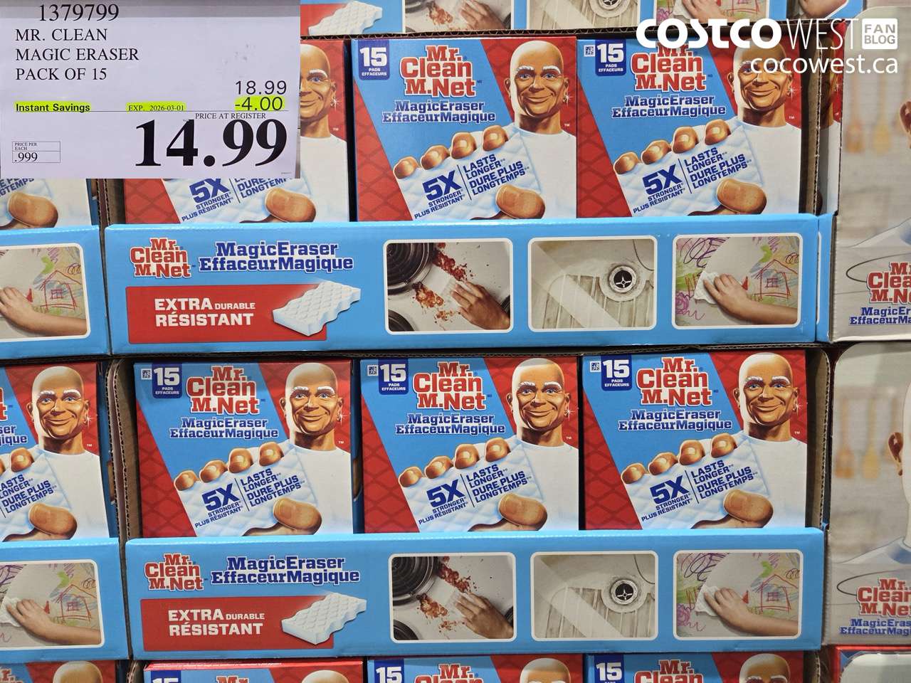 1379799 MR. CLEAN MAGIC ERASER PACK OF 15 ($4.00 INSTANT SAVINGS EXPIRES ON 2026-03-01) $14.99