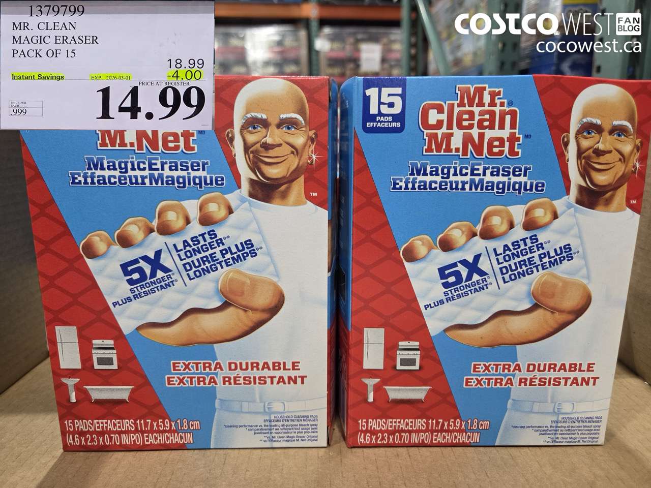 1379799 MR. CLEAN MAGIC ERASER PACK OF 15 ($4.00 INSTANT SAVINGS EXPIRES ON 2026-03-01) $14.99