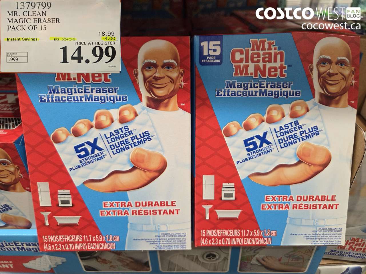 1379799 MR. CLEAN MAGIC ERASER PACK OF 15 ($4.00 INSTANT SAVINGS EXPIRES ON 2026-03-01) $14.99