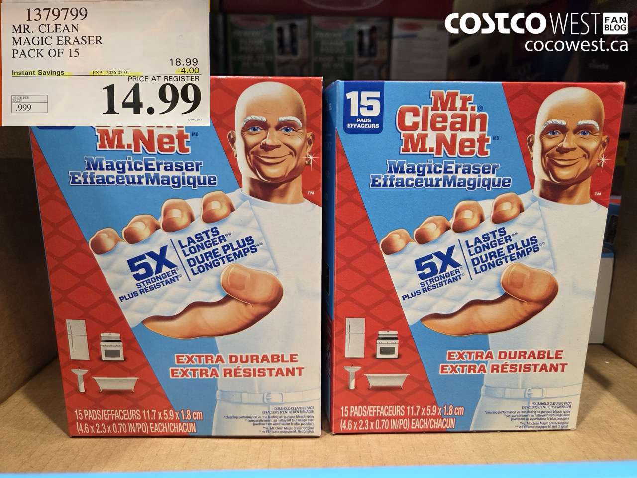 1379799 MR. CLEAN MAGIC ERASER PACK OF 15 ($4.00 INSTANT SAVINGS EXPIRES ON 2026-03-01) $14.99