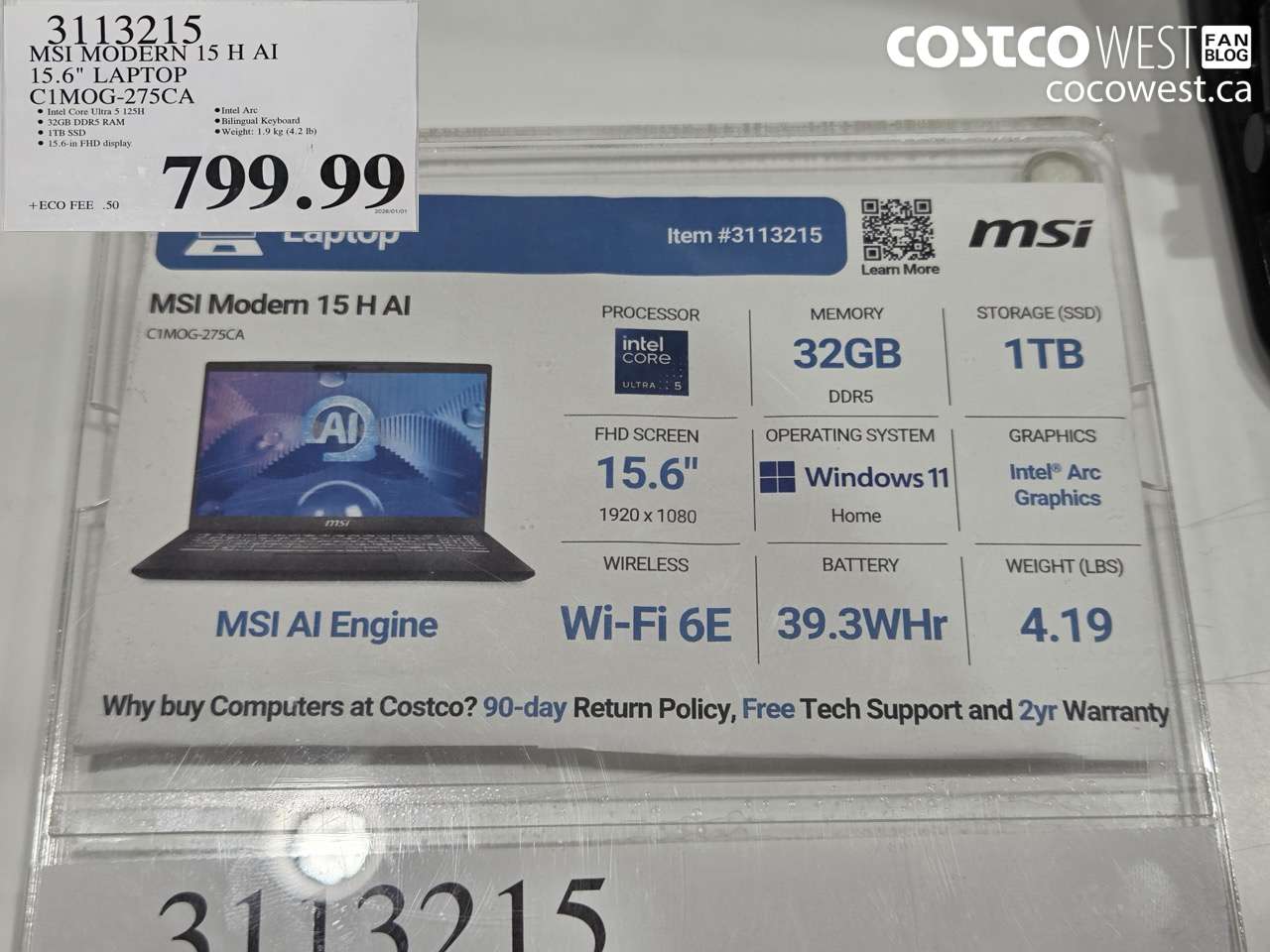 3113215 MSI MODERN 15 H AI 15.6