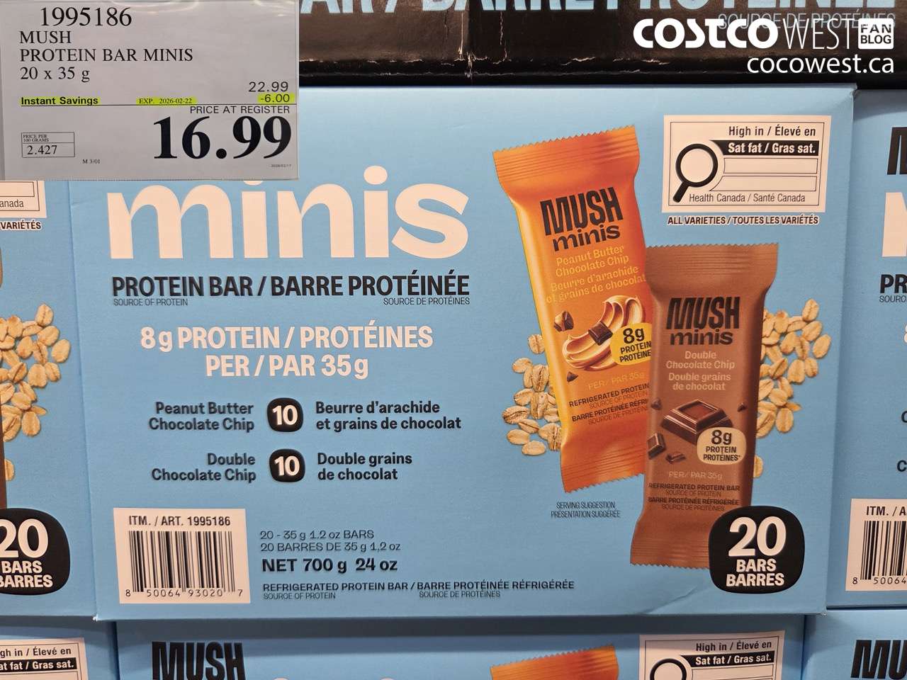 1995186 MUSH PROTEIN BAR MINIS 20 x 35 g ($6.00 INSTANT SAVINGS EXPIRES ON 2026-02-22) $16.99