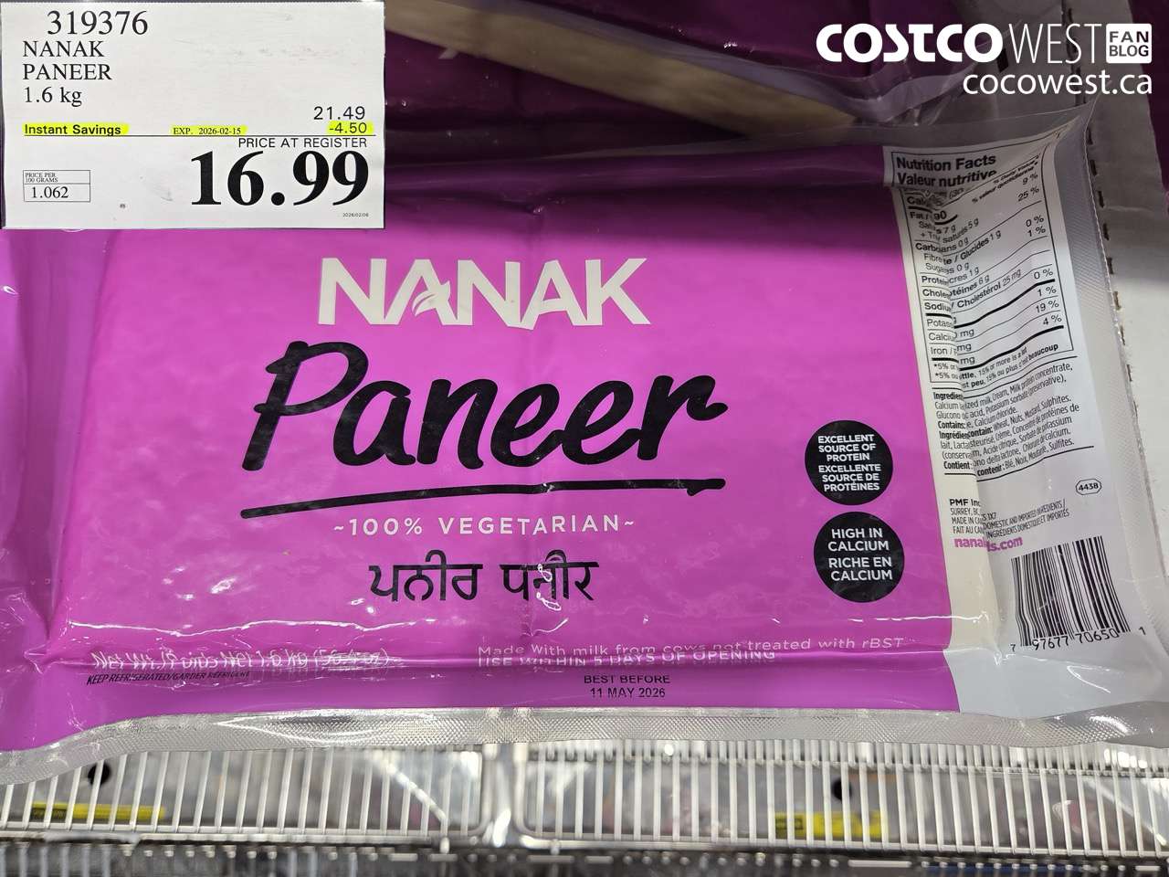 319376 NANAK PANEER 1.6 kg ($4.50 INSTANT SAVINGS EXPIRES ON 2026-02-15) $16.99