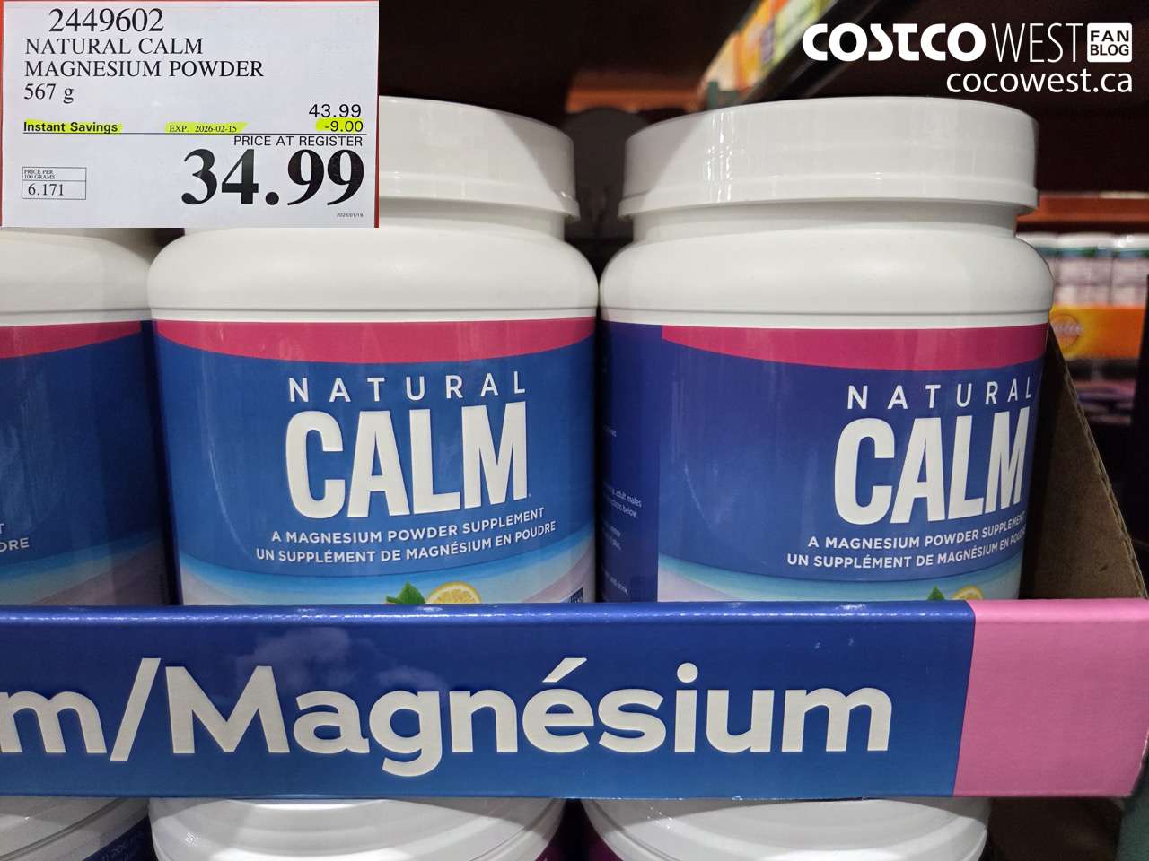 2449602 NATURAL CALM MAGNESIUM POWDER 567 g ($9.00 INSTANT SAVINGS EXPIRES ON 2026-02-15) $34.99