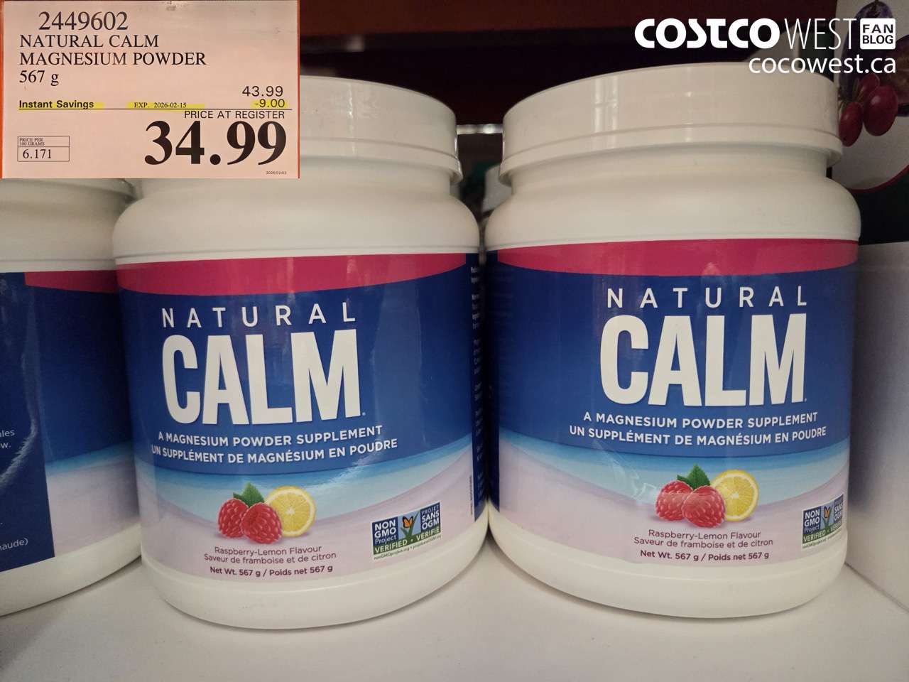 2449602 NATURAL CALM MAGNESIUM POWDER 567 g ($9.00 INSTANT SAVINGS EXPIRES ON 2026-02-15) $34.99
