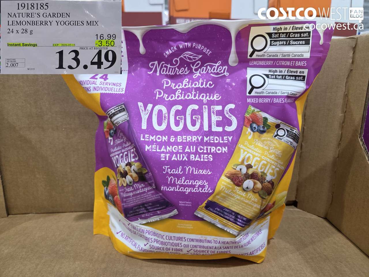 1918185 NATURE'S GARDEN LEMONBERRY YOGGIES MIX 24 X 28G ($3.50 INSTANT SAVINGS EXPIRES ON 2026-02-15) $13.49